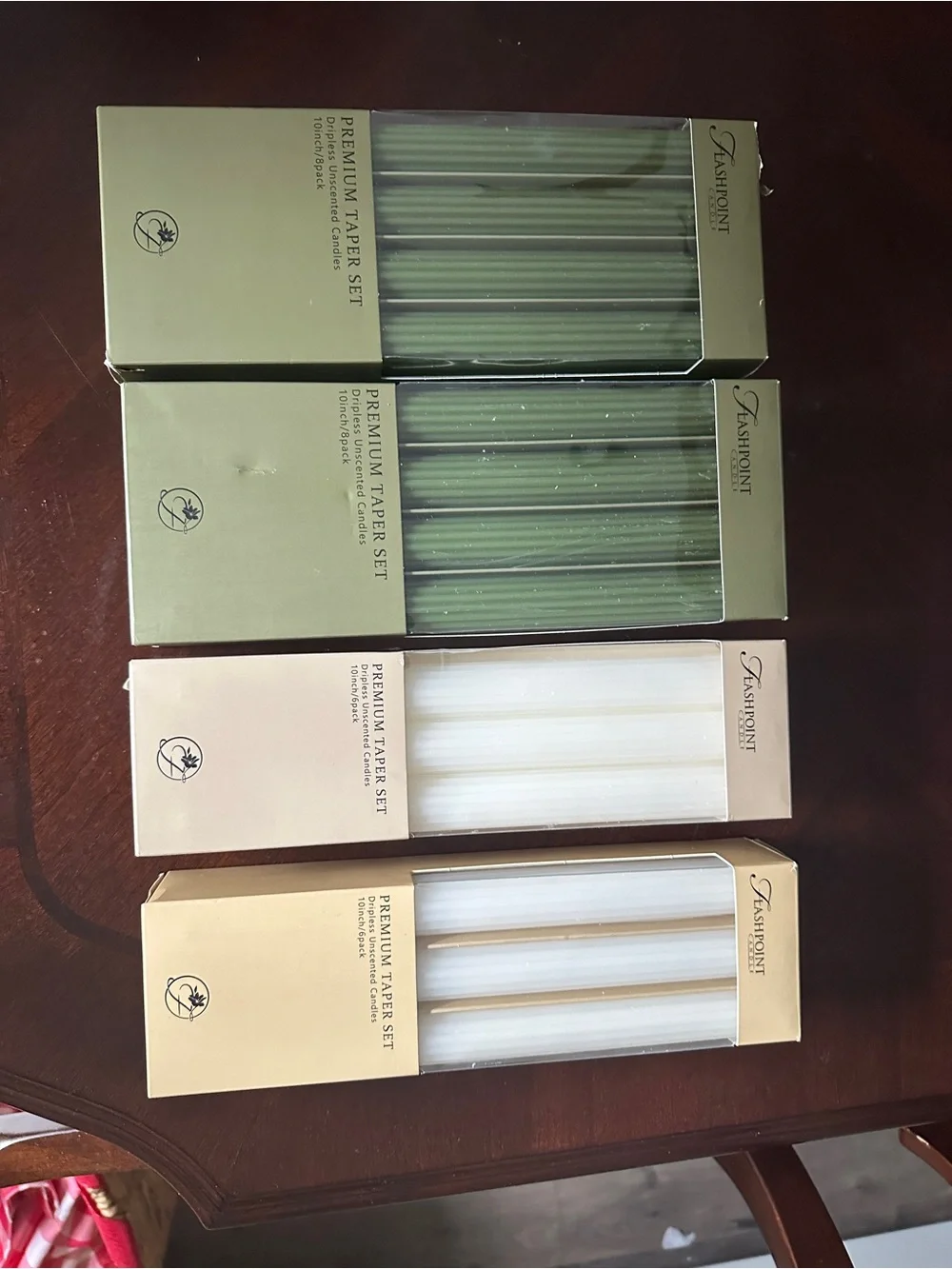 4 Packages Premium Taper Candle Set - Green & White
